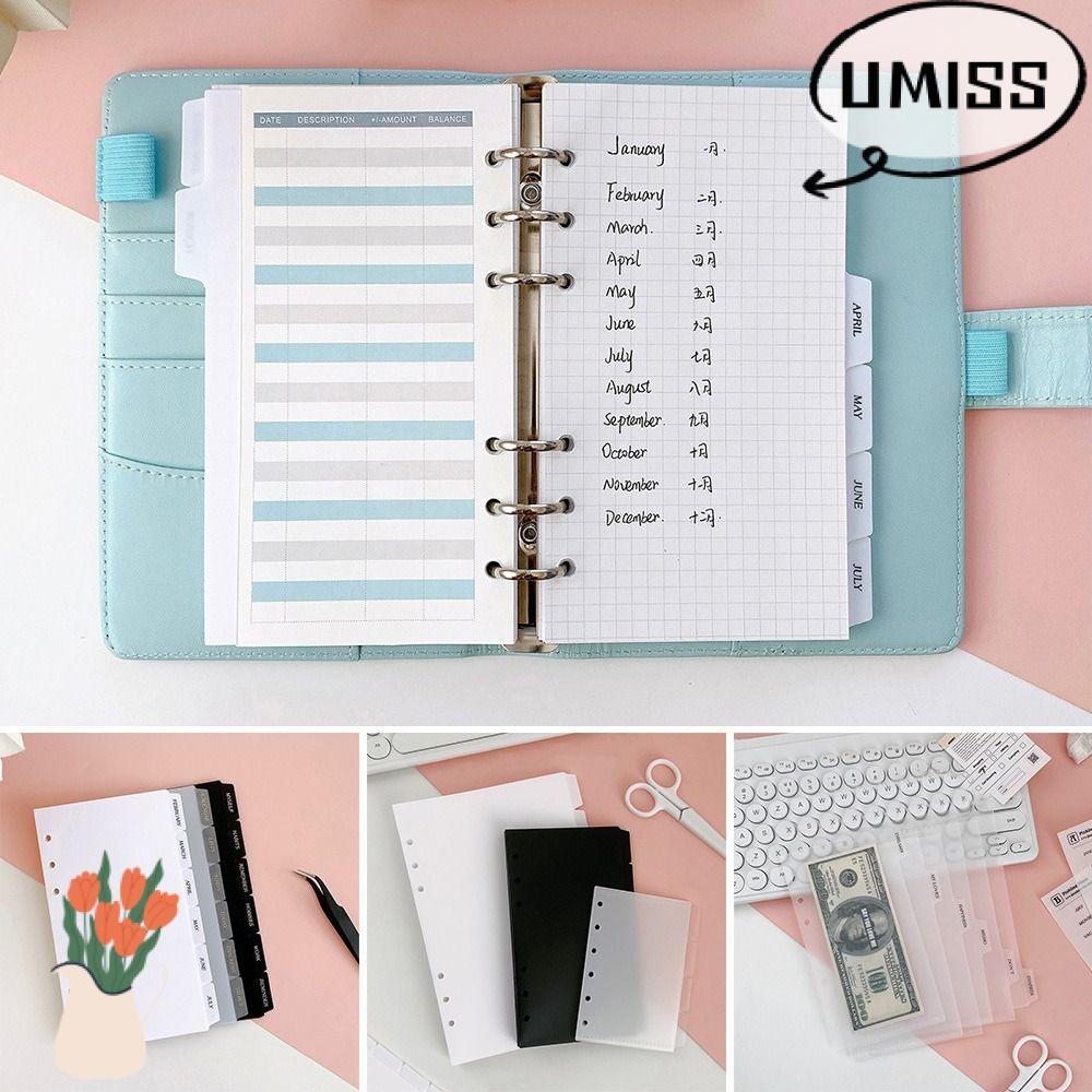 UMISS Page Classification Separator, A5 A6 Black White Separator Paper Index Page Notebook 6 Holes I