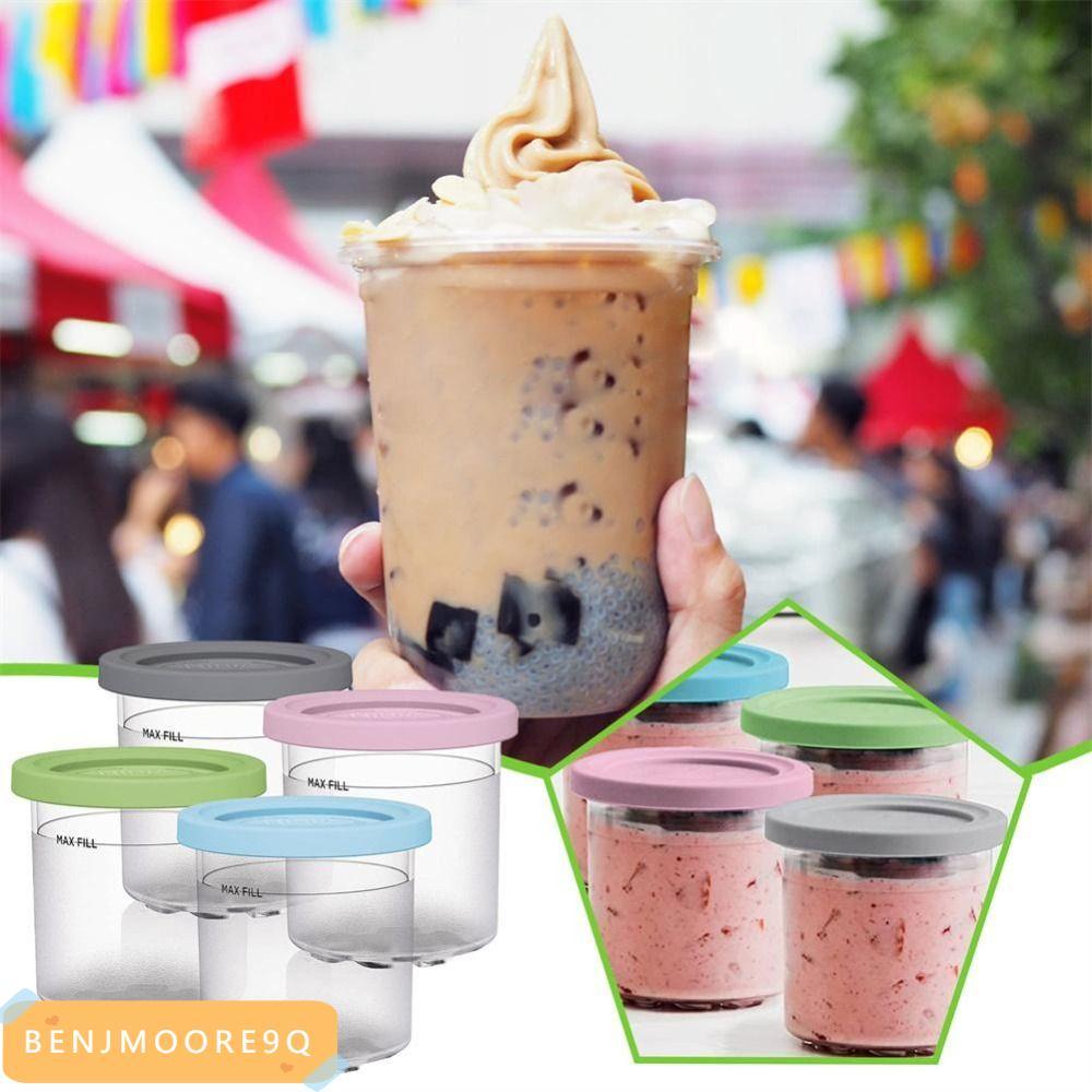 BENJMOORE9Q 12/4pcs ไอศกรีม Pints ถ้วยกล่อง Gadgets ครัวขวดป้องกันการรั่วพร้อมฝาปิดสําหรับ Ninja