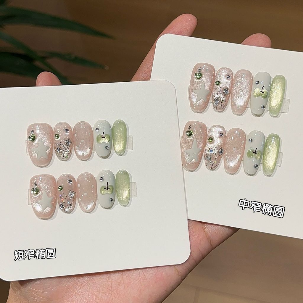 [Green Apple Paradise] Aurora Star Fine Flashing Diamond สีชมพูหวาน Green Cats Eye Apple Handmade We