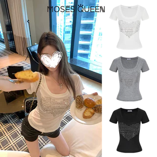 MOSESQUEEN เสื้อผ้าแบบอเมริกัน กระโปรงสั้นแขนสั้น คอต้นไม้ ใส่ได้ทุกโอกาส ดูเรียบง่ายและเพิ่มความสง่างามให้กับรูปร่าง #64040