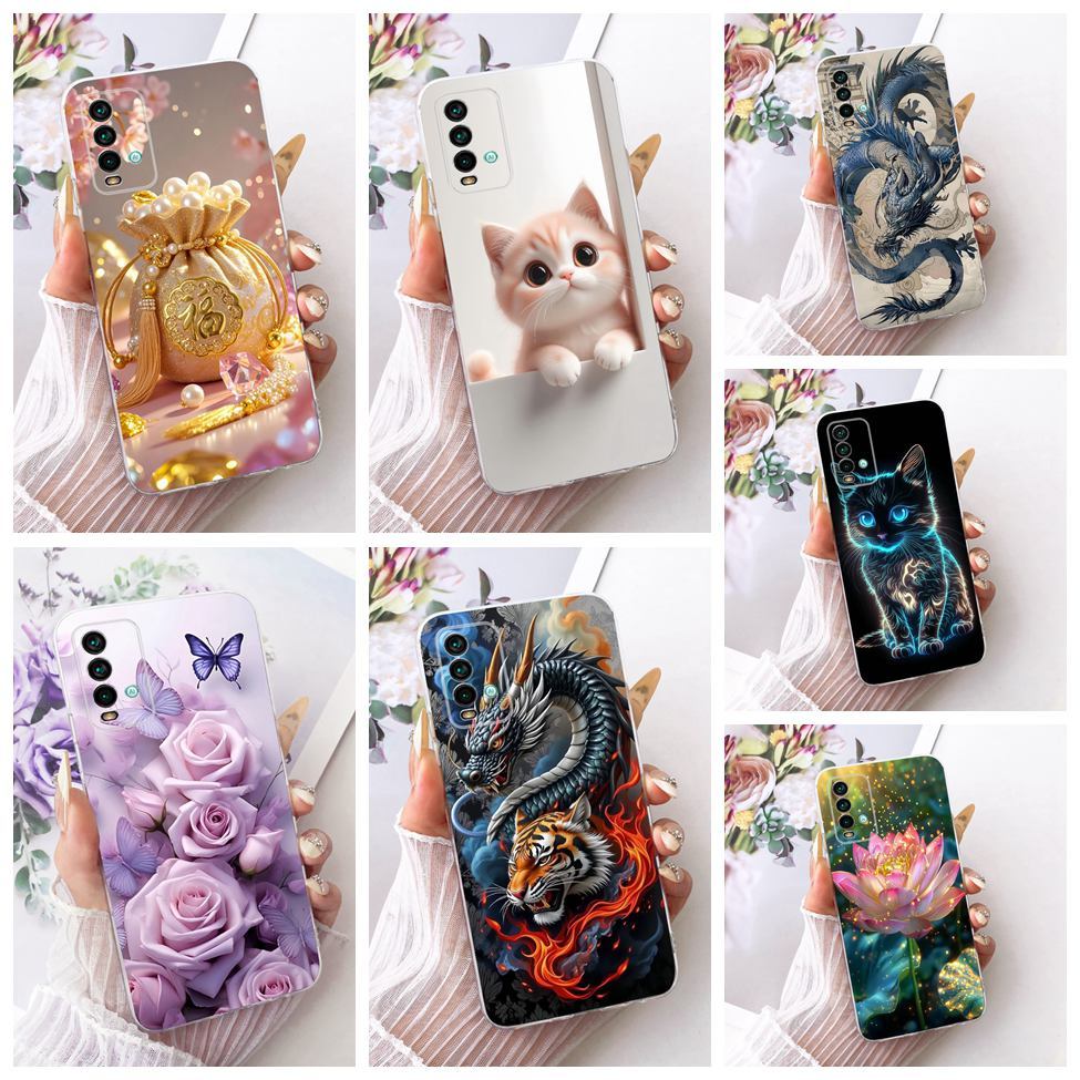 Clear สําหรับ Redmi 9T กรณีน่ารักการ์ตูนแฟชั่นดอกไม้ตลกทาสีปลอก J19S M2010J19SG M2010J19SY