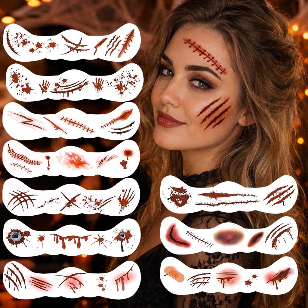 10/20 ชิ้น Creepy Scar รอยสักชั่วคราว Water Transfer Tattoos ฮาโลวีนสยองขวัญปลอมแผลสติกเกอร์ที่สมจริ