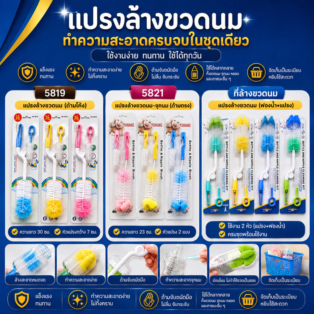 ชุดแปรงล้างขวดนม แปรงล้างขวดแบบหมุนได้ แปรงล้างขวดนม