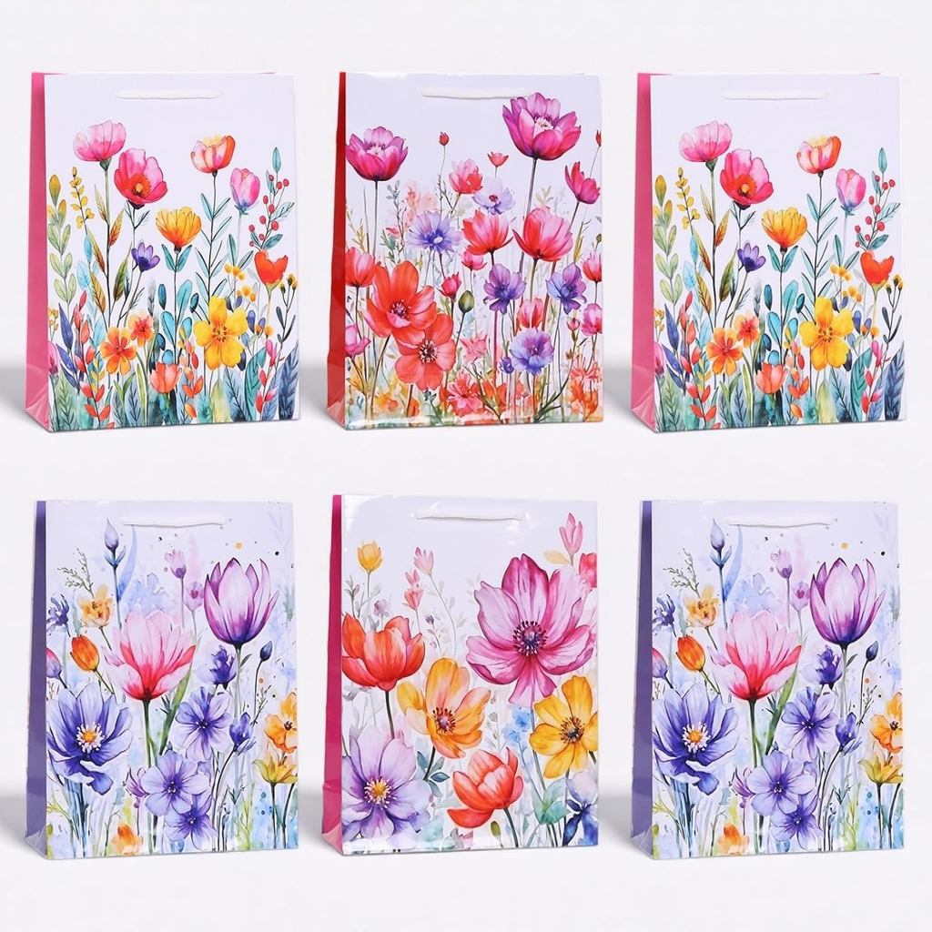 YVAINE 12 Pack ดอกไม้กระดาษถุงของขวัญจับ,Reusable Tulips ดอกไม้ป่าของขวัญฤดูใบไม้ผลิรักษากระเป๋าสําห