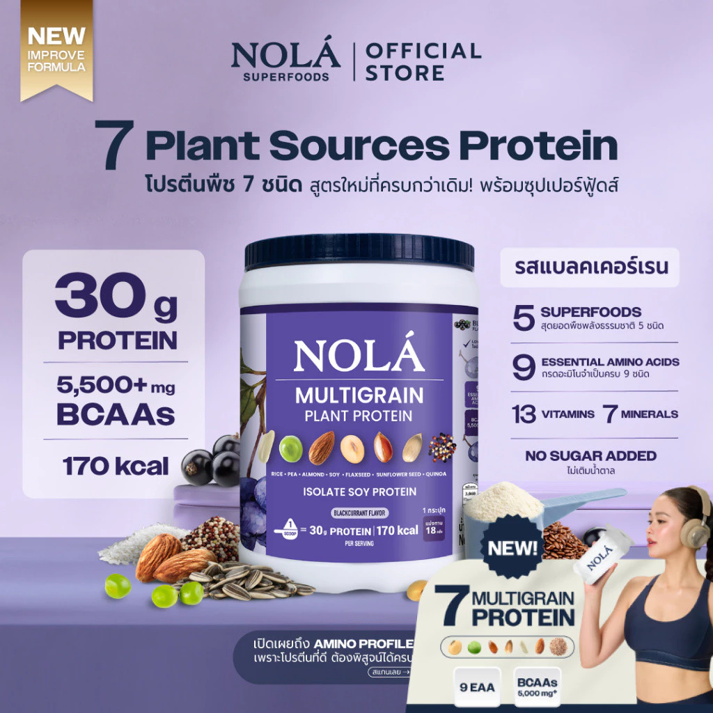 [สูตรใหม่] NOLÁ Superfoods โนล่า โปรตีนพืช รสแบล็คเคอร์แรนท์ 1 กระปุก Plant Protein Blackcurrant
