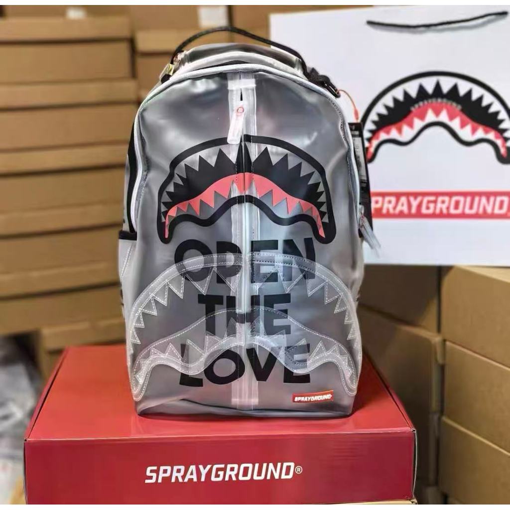 SG Sprayground Shark Mouth Backpack Transparent White 2.0 Unique Design OPEN THE LOVE Backpack