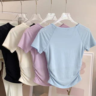 【MAGGIEYOGA】เสื้อครอปท็อปแขนสั้น ผ้าตาข่าย ระบายอากาศได้ดี เหมาะกับการวิ่งเต้นรํา