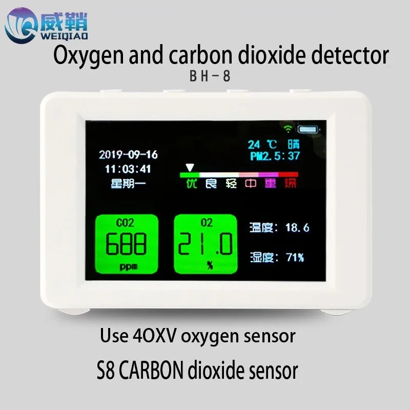 UZFS CO2 O2 เครื่องตรวจจับระดับมืออาชีพนําเข้าเซ็นเซอร์ S8 คาร์บอนไดออกไซด์ออกซิเจนตรวจจับ wifi ฟอร์