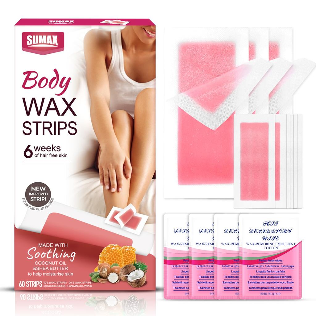 SUMAX Body Wax Strips สําหรับกําจัดขน - Bikini & Facial Wax Strips (40+20 Count) สําหรับคิ้ว ใต้วงแข