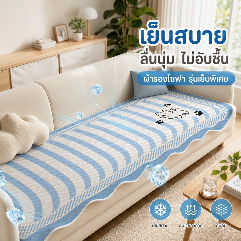 ผ้าคลุมโซฟาใยเย็น ผ้าห่มโซฟาเนื้อเย็น ผ้าไหมน้ำแข็ง กันลื่น ระบายอากาศ นุ่มสบาย