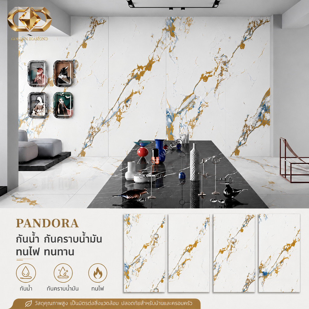 แผ่นผนัง UV Marble Sheet แผ่นผนังตกแต่งหินอ่อน สำหรับห้องนอนและคอนโด ดีไซน์โมเดิร์น ติดตั้งง่าย กันน