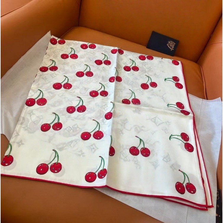 IJST Tube Top Cherry Square Scarf Dual-use Shawl Bib Silk Small Silk Scarf ผ้าพันคอหญิง