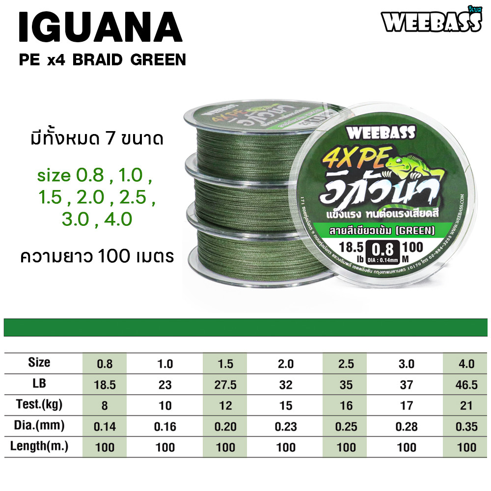 WEEBASS خيط PE ‏IGUANA ‏4 جدائل 100 م — أخضر — صورة 2
