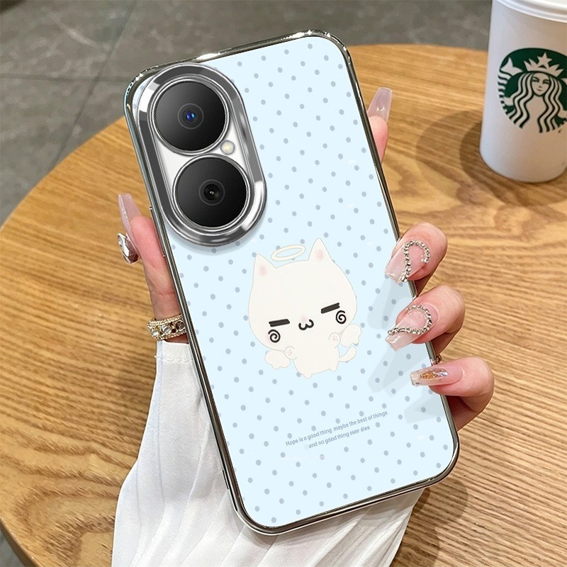 สต็อกพร้อม! สําหรับ Xiaomi Poco C71 Blue Wave Point Cat CHST การ์ตูนกรณีรอบ 4 มุม Anti-Fall ฝาครอบกั