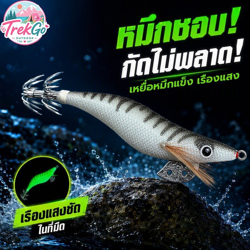 เหยื่อตกปลาหมึก จิ๊กปลาหมึก เรืองแสง ตัวแข็ง โฮโลแกรม 3 มิติ ABS ตะขอคาร์บอน 2.0