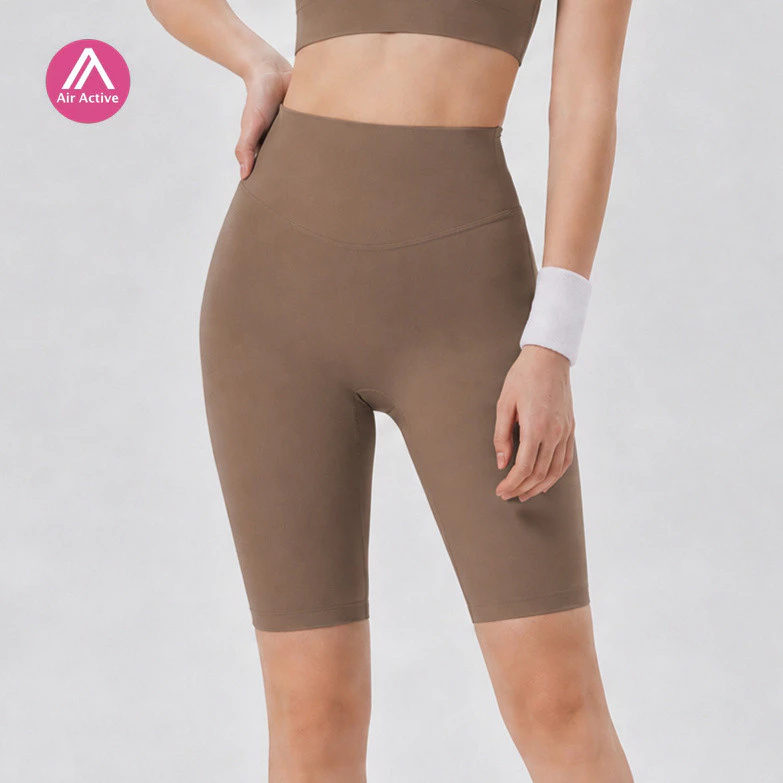 AirActive Leisure กางเกงขาสั้น เอวสูง ป้องกันการม้วนงอ สําหรับเล่นโยคะ ฟิตเนส วิ่ง ยกสะโพก