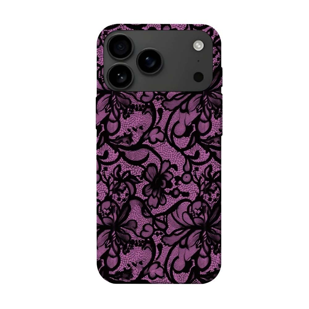 Taro สีม่วงด้านล่างลูกไม้สีดําดอกไม้เคสโทรศัพท์เหมาะสําหรับ iPhone17Pro/16/15/13/12/11/Samsung S25 U