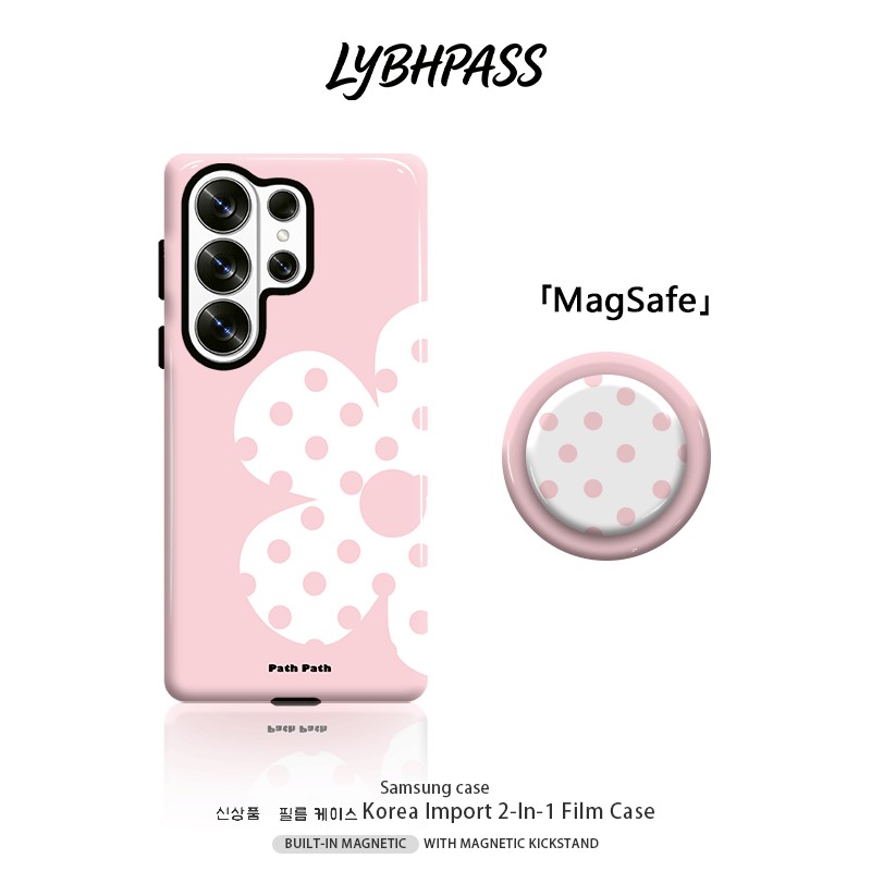 เคสซัมซุง+แม่เหล็ก Griptok MagSafe เรียบง่าย แฟชั่น ลายจุด โบว์ สีชมพู 2ชั้น เคส Samsung galaxy s20/s21/s22/s23/s24/s25/s26 fe plsu egde ultra NOTE20 ULTRA 5G 4G เปิดเลนส์ โทรศัพท์ มือถือ case