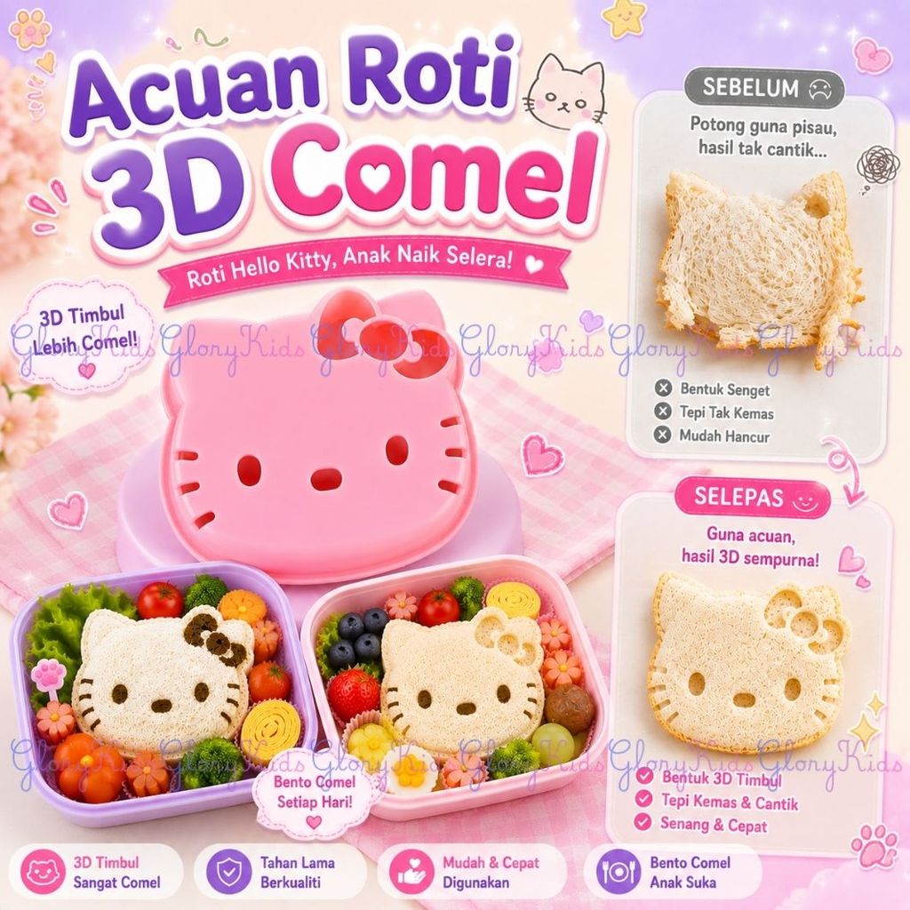 Acuan Roti Bento Kiti Box Alat Bento Come Barang Bento อุปกรณ์เสริมน่ารักกล่องอาหารกลางวันสําหรับเด็