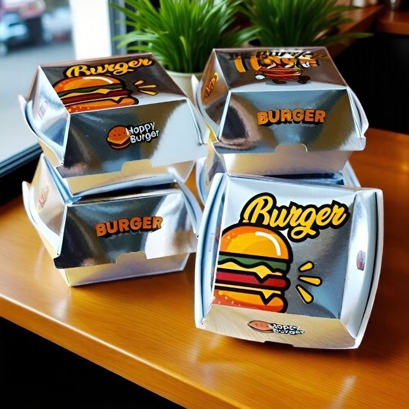 High-Ding Mirror Silver Card Burger Box Frozen Fresh-Keeping Food Packaging One Packing Takeaway Box
