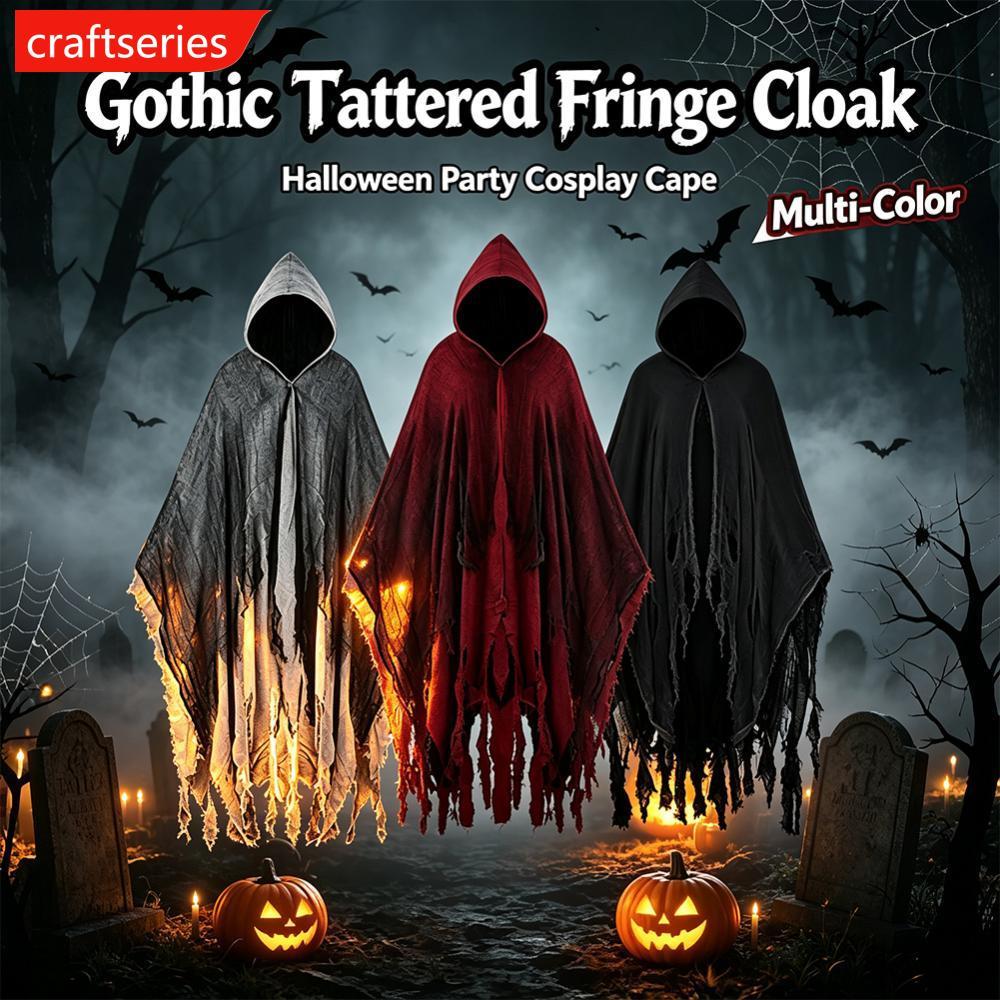 CRAFTSERIES Unisex ยาวสีดํา Hooded Cloak สําหรับผู้ใหญ่ Gothic สยองขวัญ Robe น่ากลัวฮาโลวีน Masquera