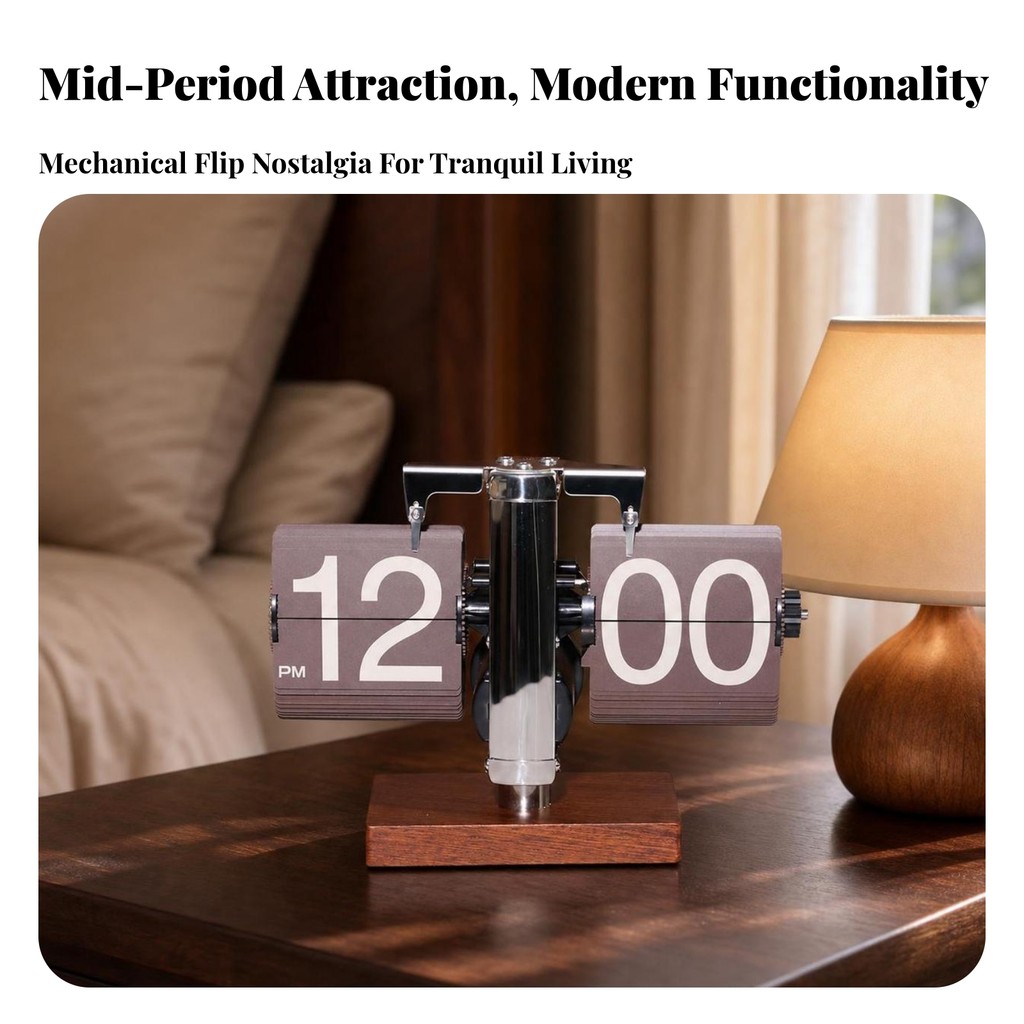 Retro Flip Clock Vintage Flip Desk Clock Minimalist Automatic for Office, Bookshelf