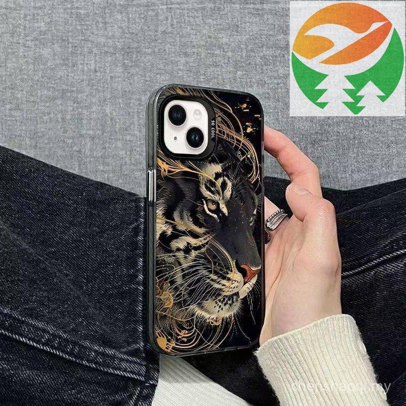 Gm1 Fresh drop phone 16 15 14 13 12 Cover Black Gold Tiger Luxury grade Pattern Drop-proof | โทรศัพท