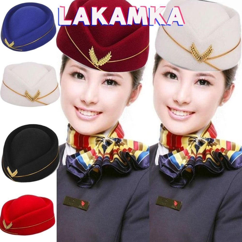 LAKAMKA Air Hostess หมวกทํางานคุณภาพสูงอุปกรณ์เสริมเครื่องแต่งกายหมวกปาร์ตี้