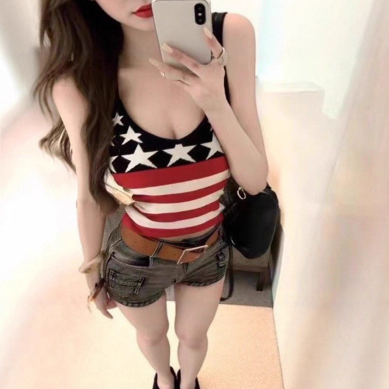 เสื้อกั๊กผูกเชือกลายดาวสุภาพสตรีสไตล์เรโทรตัดเย็บเข้ารูปสวมใส่สบาย