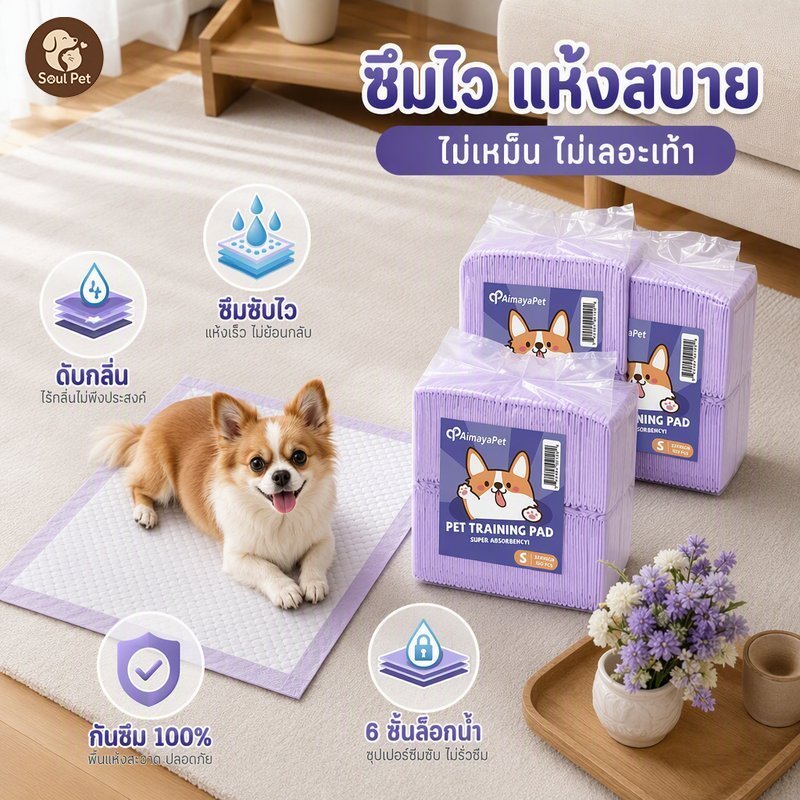 แผ่นรองฉี่สุนัข ชาโคล ถ่านไม้ไผ่ ซึมซับเร็ว กันกลิ่น 6 ชั้น กันรั่ว หลายขนาด แพ็คคุ้ม