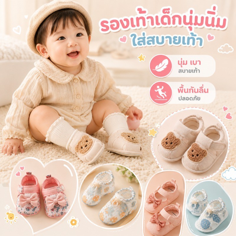 COD รองเท้าเดินสำหรับทารก0-12เดือน ลายสุดน่ารัก กันลื่น ระบายอากาศ รักษาความอบอุ่น สบายสำหรับลูกน้อย