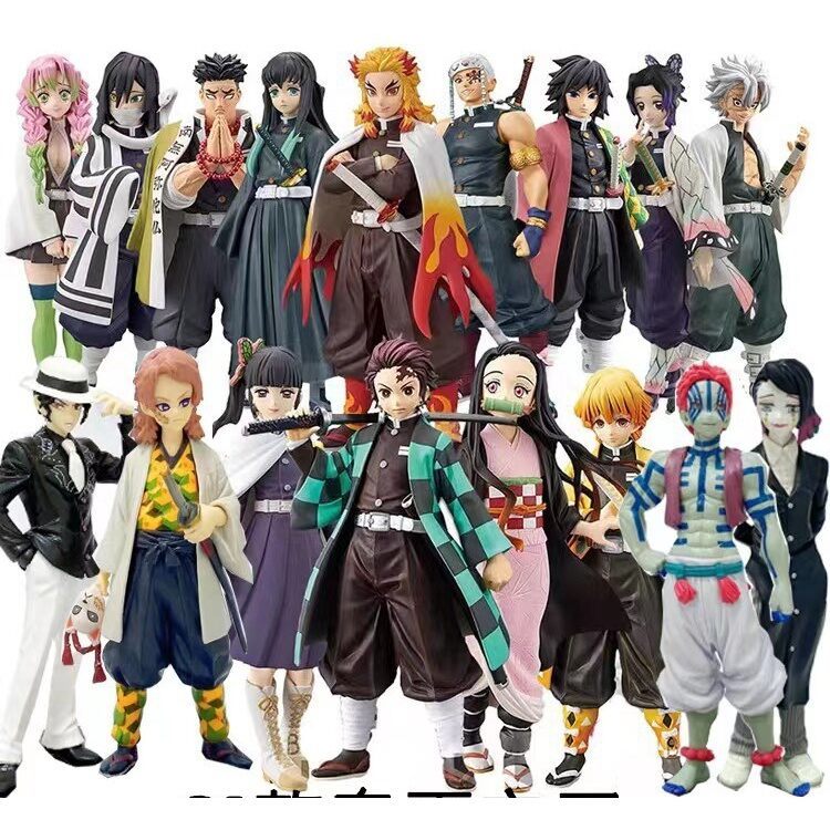 ของเล่นฟิกเกอร์ Demon Slayer Tanjiro Shinobu Nezuko Rengoku Giyu Inosuke Action Figure Model