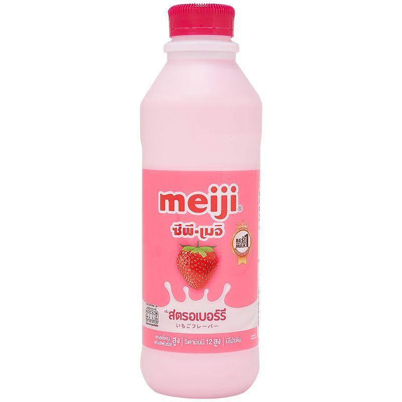 เมจินมสดรสสตรอเบอร์รี่ 830ซีซี Meiji Pasteurized Milk Strawberry 830cc. [หมายเลขบาร์โค้ด 8850329183616 ]
