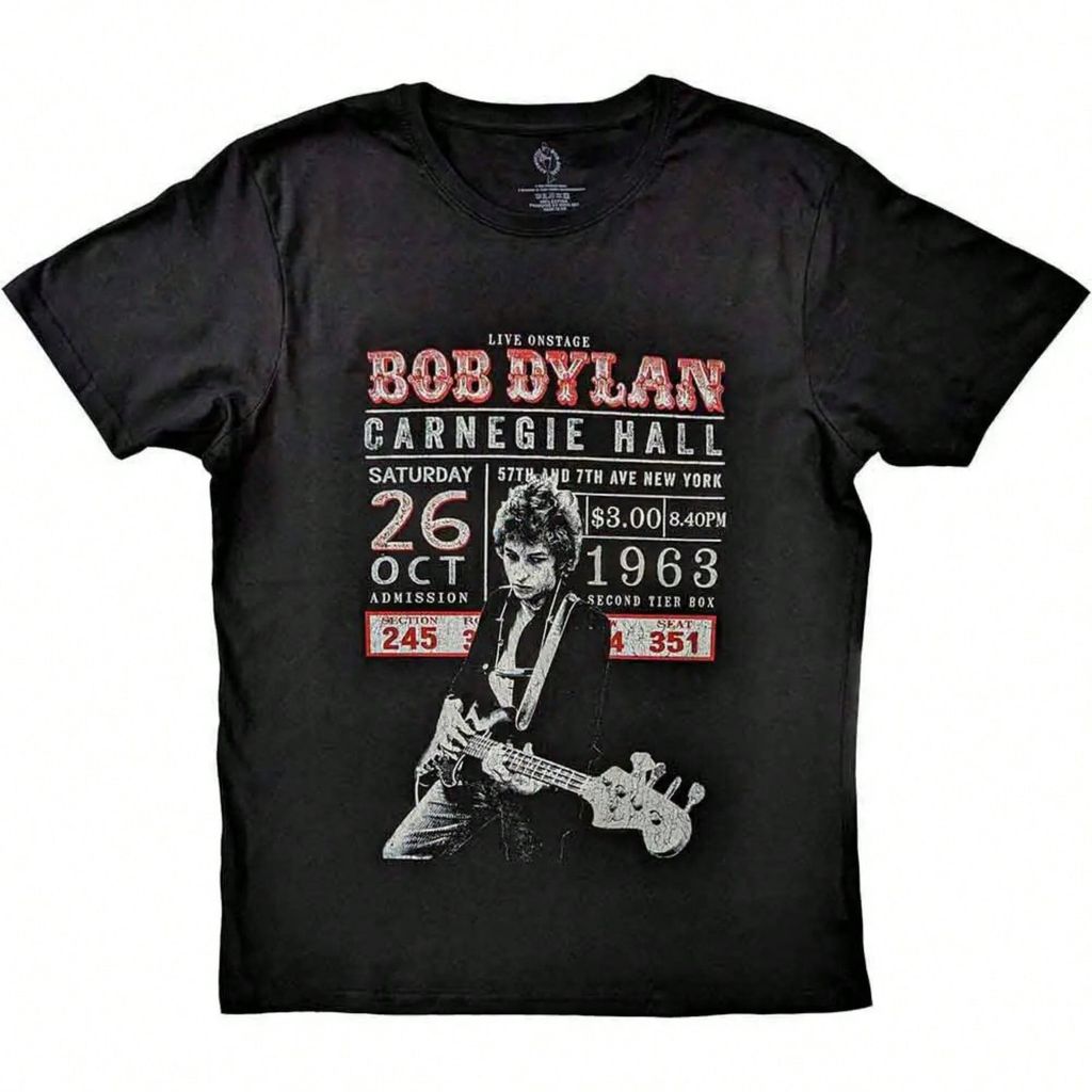 เสื้อยืด Bob Dylan Carnegie Hall 63 สําหรับผู้ชายสีดําปานกลาง