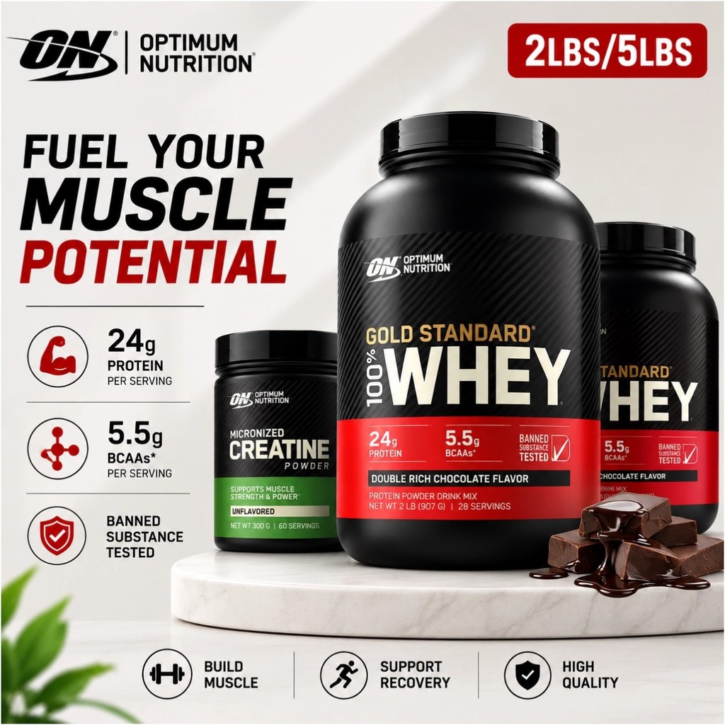 ON Gold Standard 100% Whey Protein 2LBS/5LBS Double Rich Chocolate Whey Protein Powder สําหรับกล้ามเ