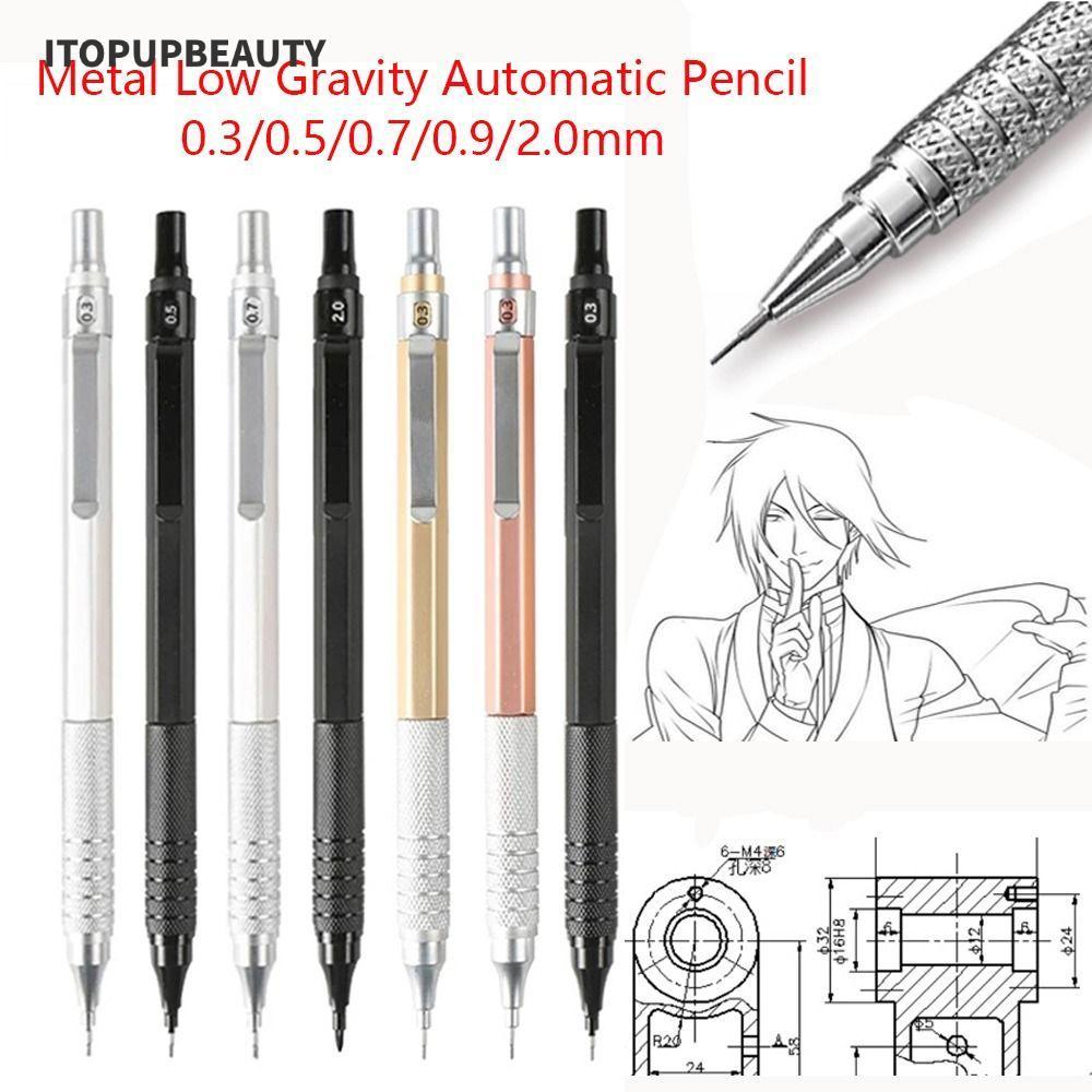 ITOPUPBEAUTY ดินสออัตโนมัติ, โลหะ 0.3/0.5/0.7/0.9/2.0 มม., Professional Low Gravity เครื่องเขียน Pro