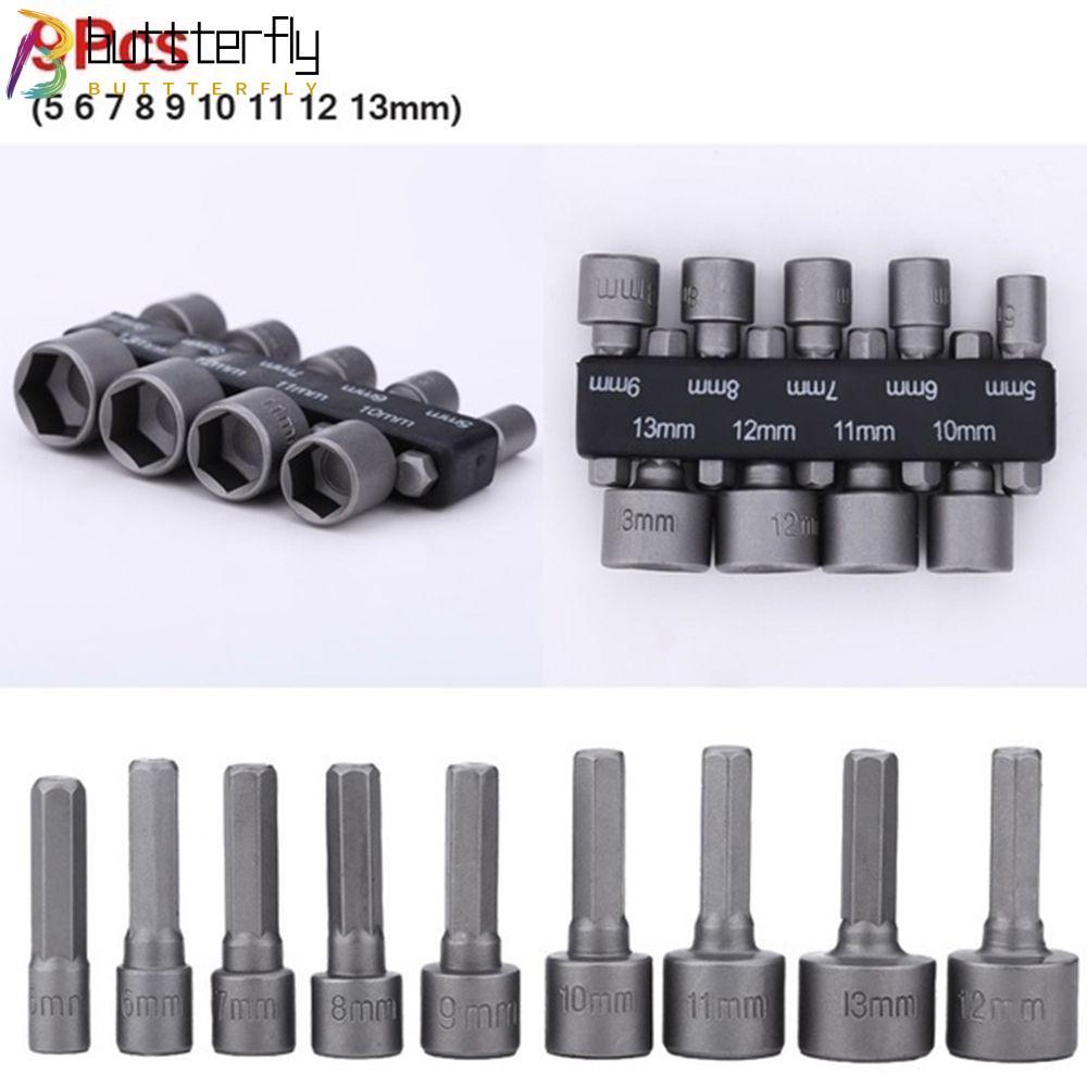 BUTTTERFLY 9 ชิ้น/เซ็ตหัวฉีด Nut Bits ชุดเครื่องมือ Driver Socket Bits ชุดไดร์เวอร์