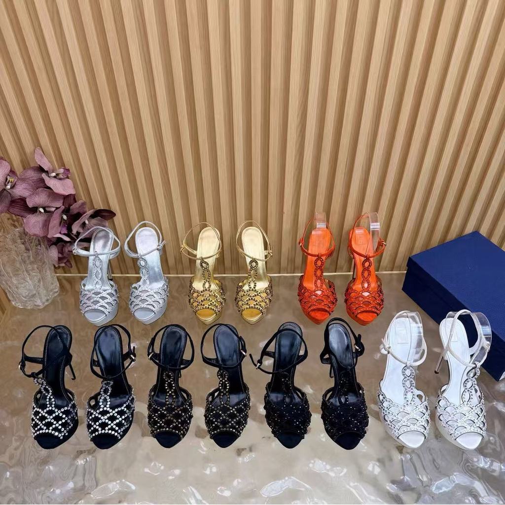 XJUB Summer new style rhinestone hollow platform strap high-heeled sandals for women, open-toe fashi
