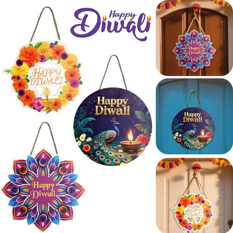 Happy Diwali ป้ายไม้ตกแต่งประตู Garlands แขวนสําหรับประตูด้านหน้าห้องนั่งเล่น Wall Diwali Party