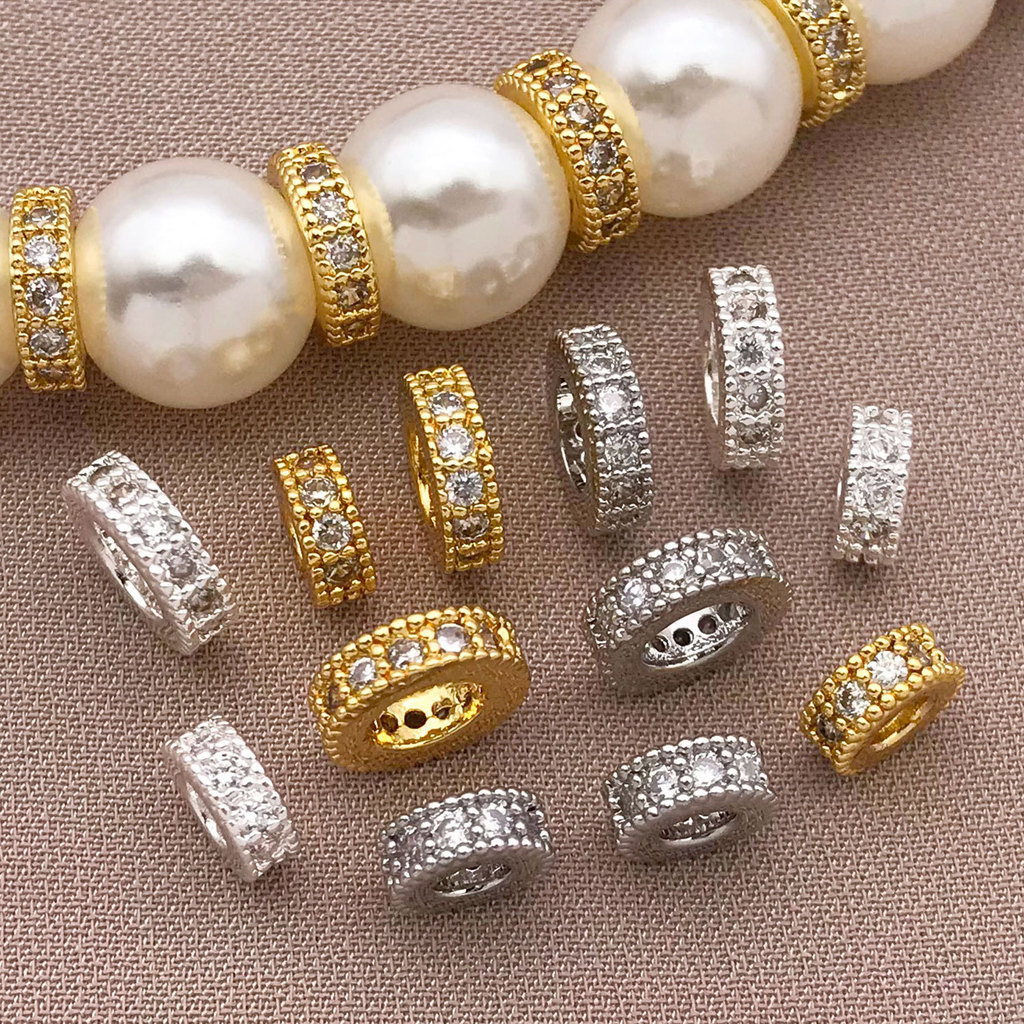 ทองแดงชุบทองจริง 18K Gold 6/8 มม.ฝัง Zirconium Spacer ลูกปัด diy Handmade สร้อยข้อมือสร้อยคอ High-En