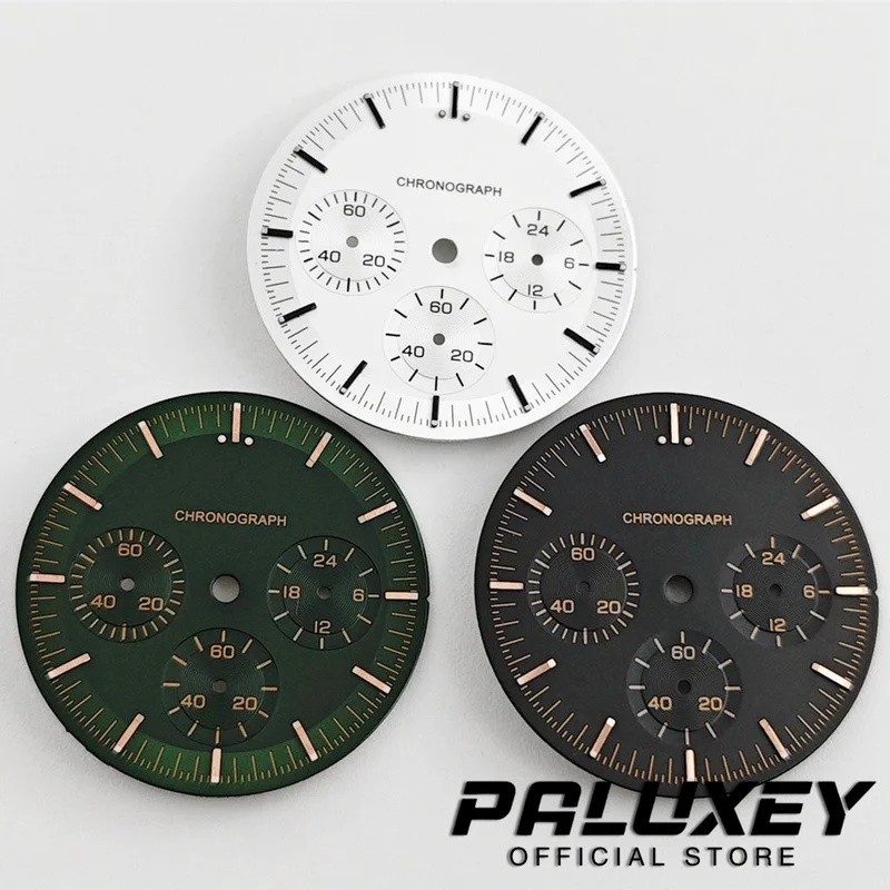PALUXEY VK63 31.5 มม.นักบิน Chronograph สไตล์นาฬิกา Dial ไม่มีวันที่ Window Fit VK63 VK64 ควอตซ์ Chr