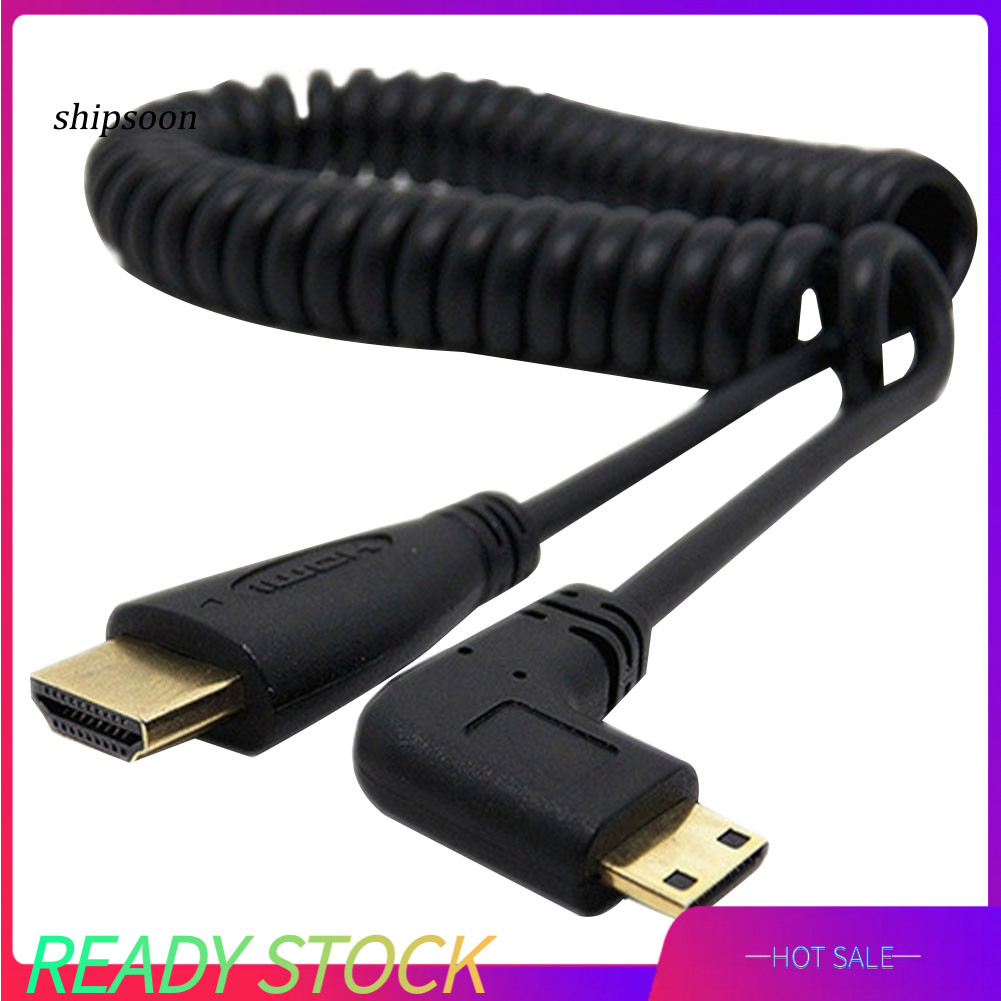 SN Mini HDMI เข้ากันได้กับ HDMI ชาย 90 องศามุมขวาอะแดปเตอร์สายสปริงสําหรับ SLR PC