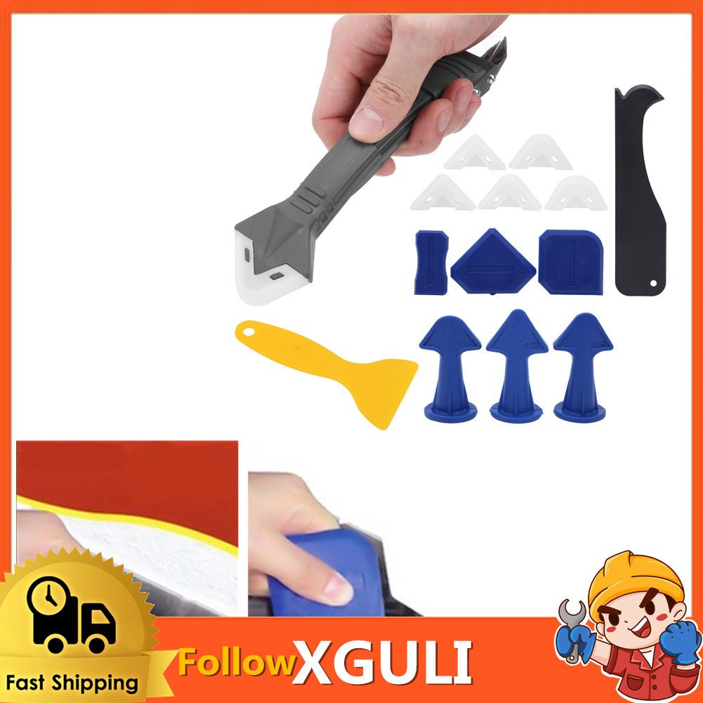 Xguli เครื่องมือปิดกาวซิลิโคน 3-in-1 น้ำยาล้างกาวซิลิโคนพร้อมแผ่นยางเปลี่ยนได้ 5 แผ่น 3 หัวฉีด 6.5R 