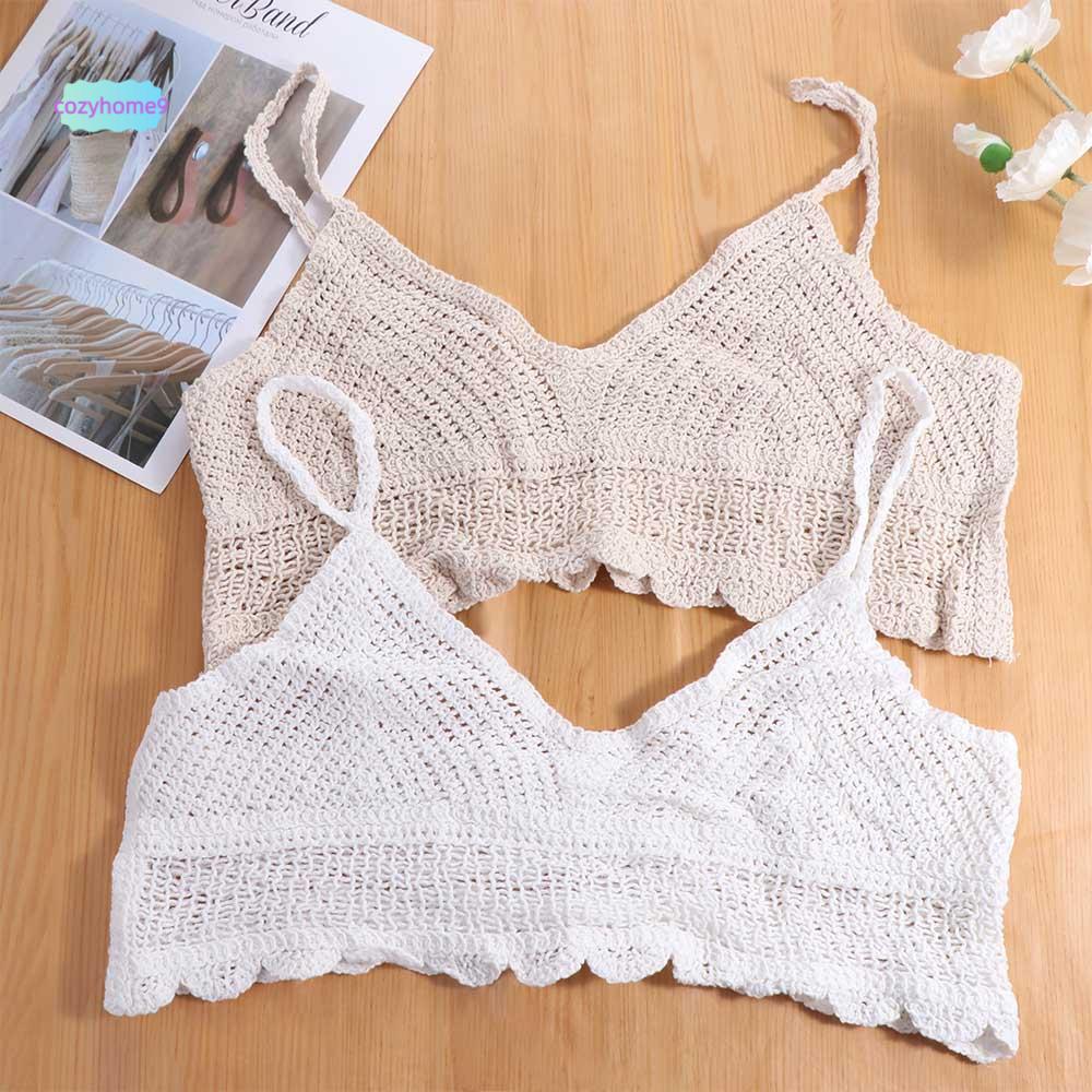 COZYHOME9 หญิงโครเชต์ Camisole,แขนกุด Slim Bohemian สไตล์เสื้อกั๊ก,ทุกวันพู่ Hot Tops V คอถัก Crop T