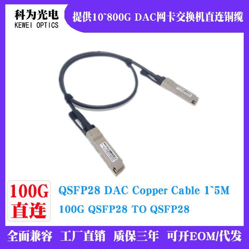100G QSFP28 DAC 0.5/1M/2M/3M Passive Direct ติดสายทองแดง QSFP28-100G ขายร้อนสาย QSFP28 ถึง QSFP28 สา