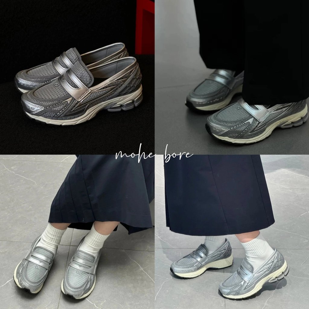 NB ใหม่ 100 1906L Loafer "Silver" Loafer Series Low-Top Mixed Retro Old Style Casual Sports Loafer