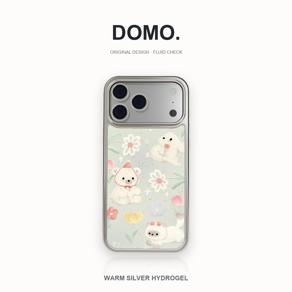 เคสไฮโดรเจลขอบเงินลายสีเบจสำหรับ iPhone 18 Pro Max 18 Pro 18 17 Pro Max 17 Pro 17 Air 16 15 14