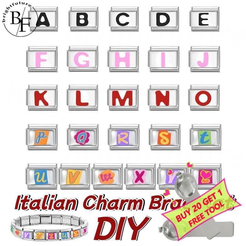 สร้อยข้อมือสแตนเลสขนาด 9 มม. กับ charm อักษรภาษาอิตาเลียน 26 ตัว DIY สำหรับเครื่องประดับแบบเรโทร