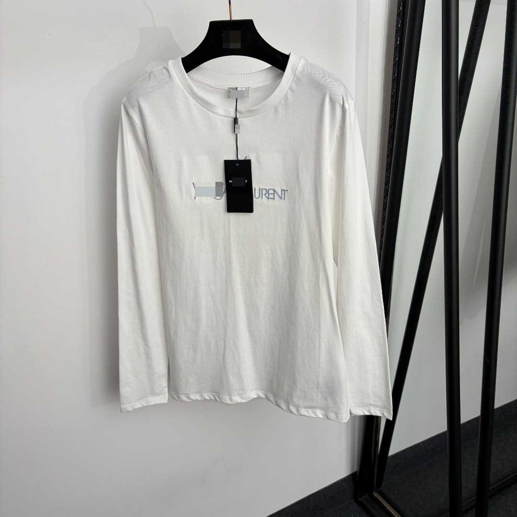 SLP Temperament Slim-fit ผู้หญิงสไตล์ใหม่ผ้าไหมสดใสปักตัวอักษรรอบคอยาว-