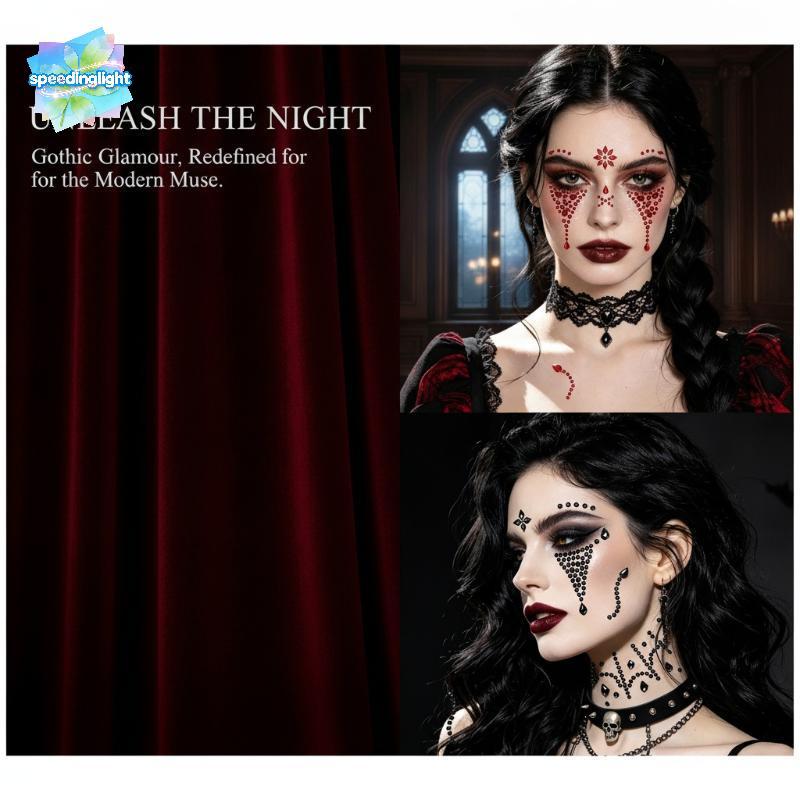 SPGH Halloween Face Rhinestone Stiers Red Spider Web Scar Hot
